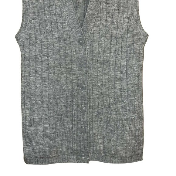 Vintage JC Penney Women Sweater Vest Medium Cable Knit Gray Button Front V-Neck - Picture 4 of 9